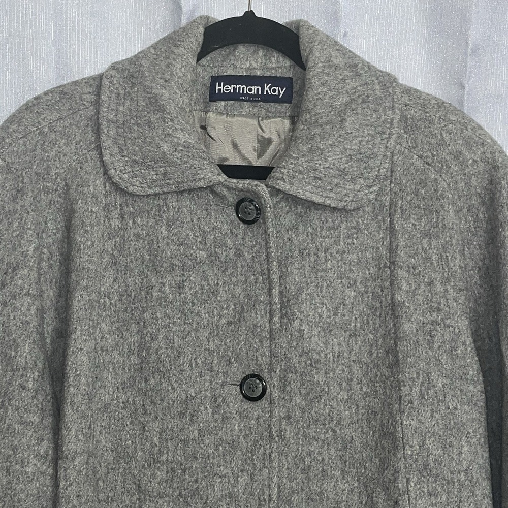 Vintage 1980's Herman Kay Wool Blend Gray Winter Jacket Peacoat Women's 1/2X